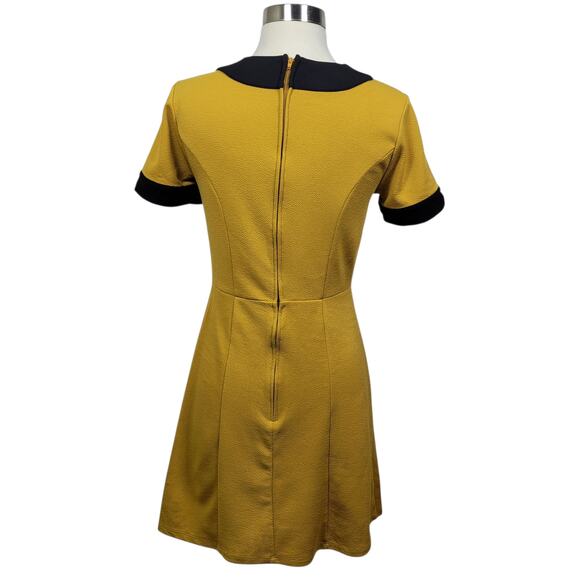 Smak Parlour Mustard Yellow Fit & Flare Dress S Retro Mod Contrast Trim - Picture 6 of 9